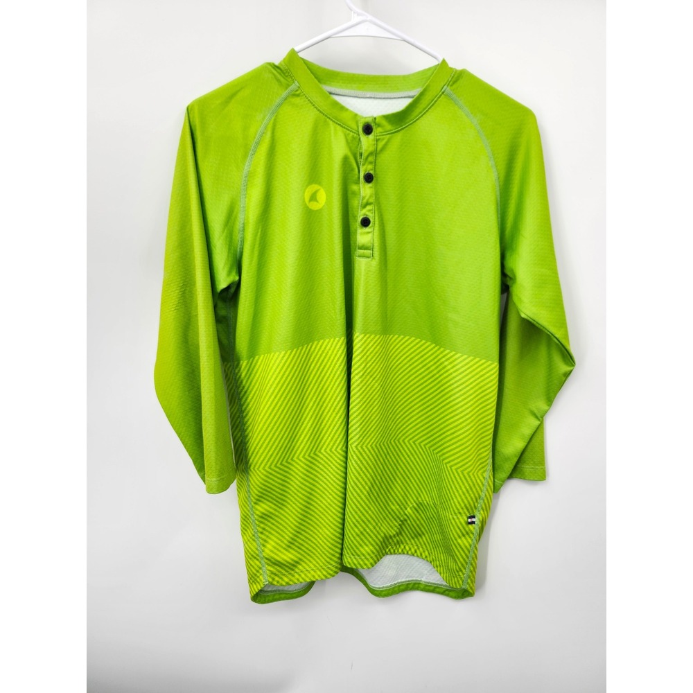 Pactimo Cycling Jersey Mens Size M Lime Green Long Sleeve Henley MTB Shirt